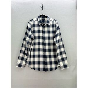 Theory Mens Blue White Check Flannel Long Sleeve Button Up Shirt Size Large